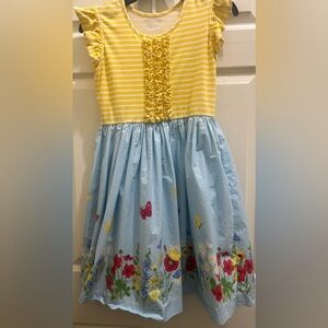 Eleanor Rose Yellow Striped Top with Blue Butterfly Skirt Dress